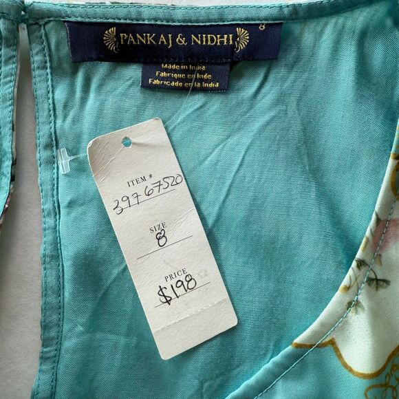 NWT Anthropologie Panjak & Nidhi Floral Medallion Pleated Sleeveless Blue Dress - Picture 8 of 15